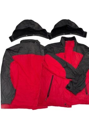 ZeroXposur Red and Black Two-Tone Hooded Raincoat